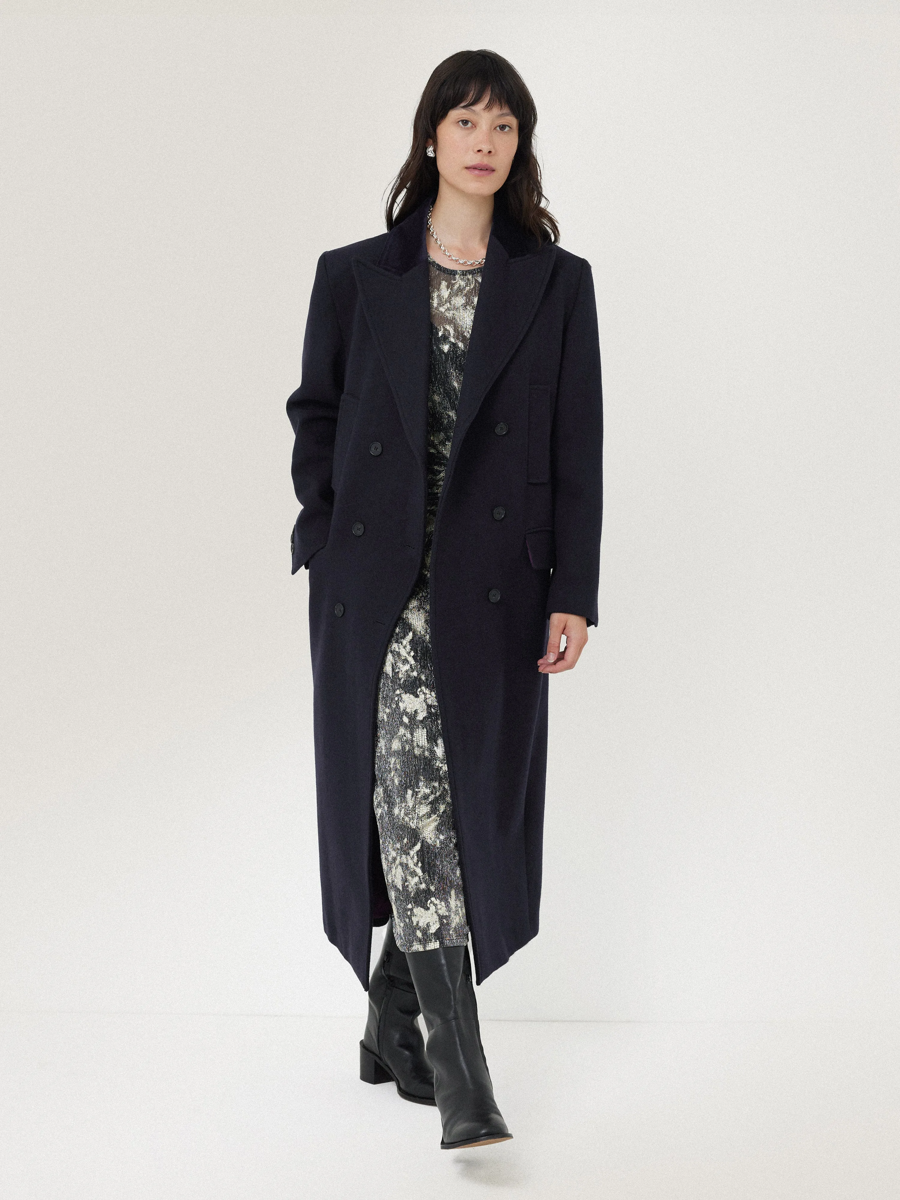 Wool Double Breasted Overcoat | Navy