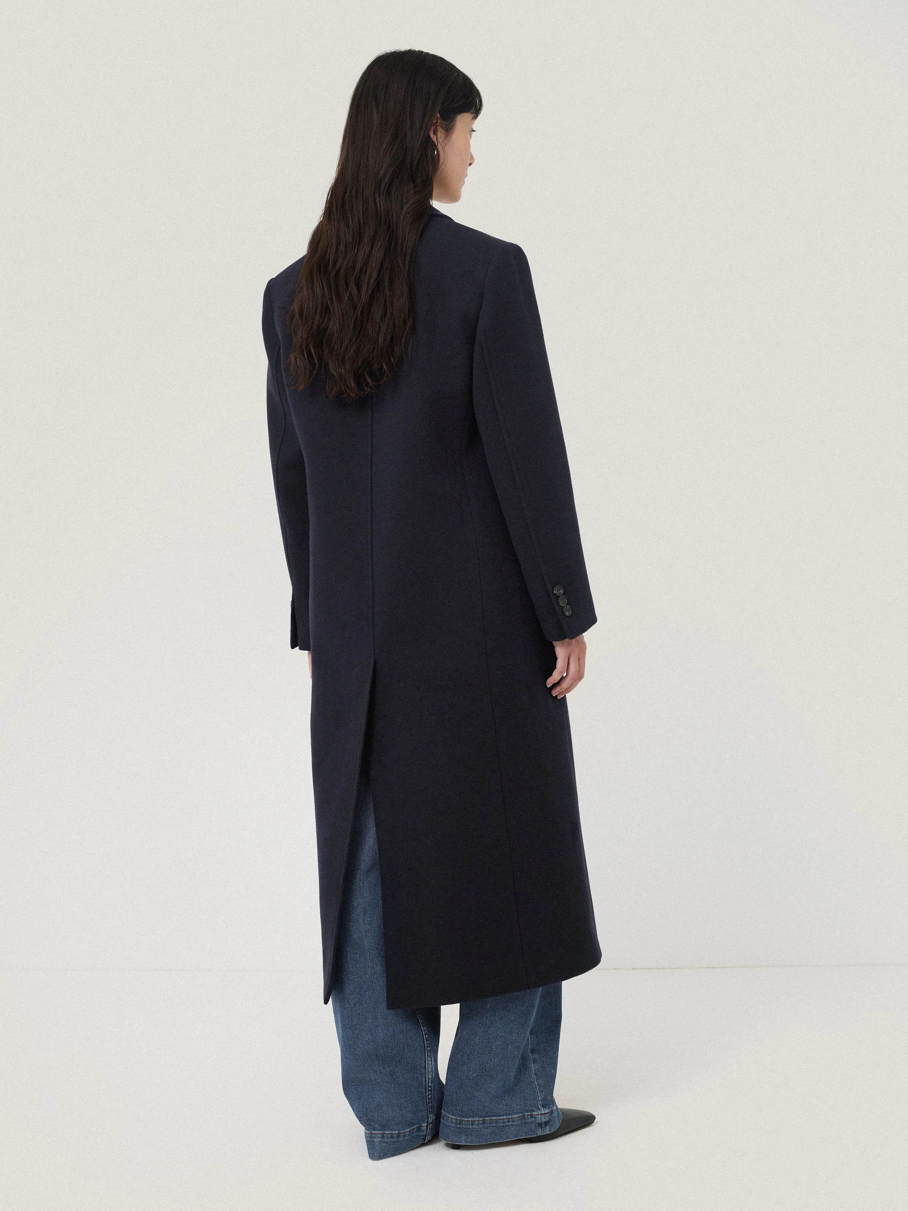 Wool Double Breasted Overcoat | Navy